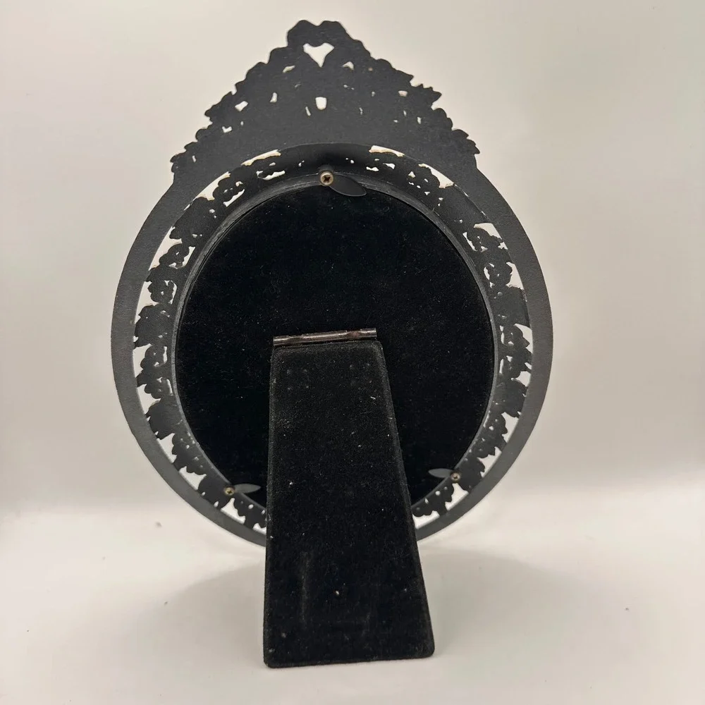 Vintage Ornate Silver Filigree Oval Picture Frame Faux Pearl Accent 9.5 Inch